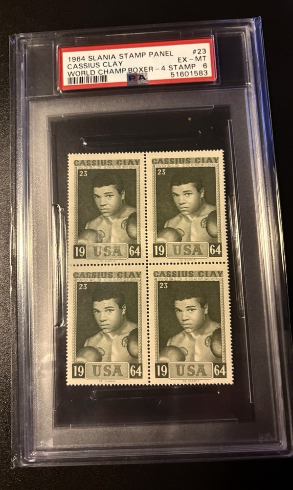 1964 Cassius Clay / Muhammad Ali  - Slania Stamp -Rare 4 Stamp Panel-PSA 6