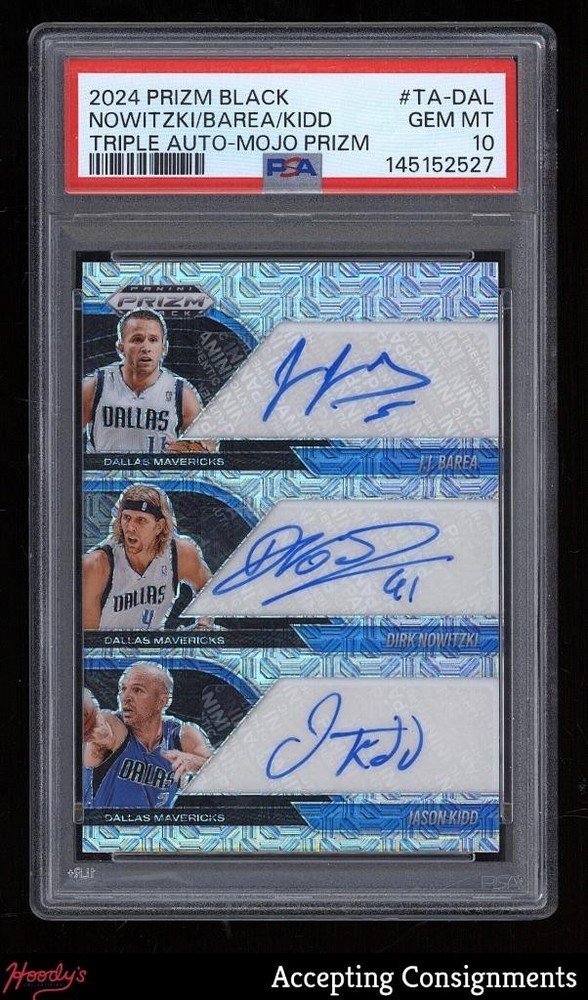 2024 Panini Prizm Black Triple Barea, Dirk Nowitzki, Jason Kidd AUTO /25 PSA 10