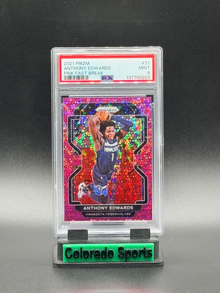 ANTHONY EDWARDS 2021-22 Panini Prizm #37 Pink Fast Break Prizm 17/50 PSA 9 Mint