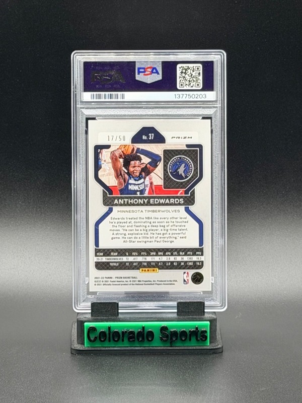 ANTHONY EDWARDS 2021-22 Panini Prizm #37 Pink Fast Break Prizm 17/50 PSA 9 Mint view 2