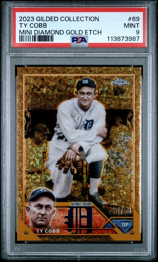 2023 Topps Gilded Collection #69 Ty Cobb Mini Diamond Gold Etch PSA 9