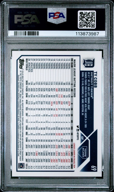 2023 Topps Gilded Collection #69 Ty Cobb Mini Diamond Gold Etch PSA 9 view 2