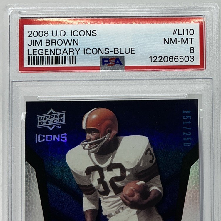 Jim Brown PSA 8 -2008 Upper Deck Legendary Icons ‘Blue’ /250 Browns, Syracuse view 2