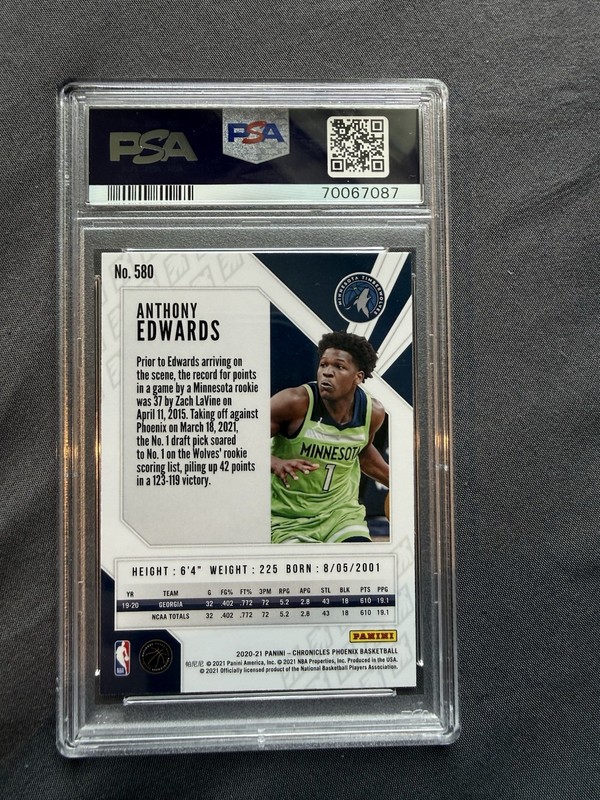 2020-21 Panini Chronicles Phoenix Anthony Edwards RC PSA 10 Timberwolves #580 view 2