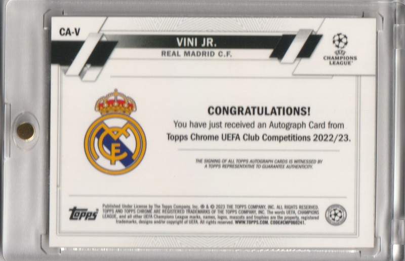 Vini Jr. Real Madrid 2022 Topps Chrome UEFA Club Competitions Gold Lava Auto view 2
