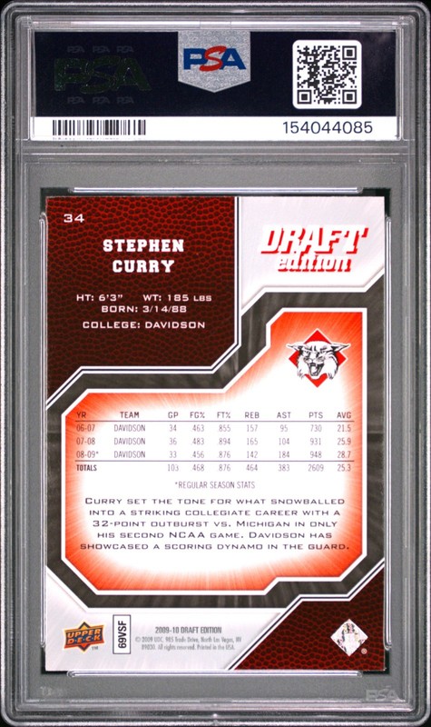 2009 Upper Deck Draft Edition Stephen Curry #34 Rookie Card PSA 9 MINT view 2