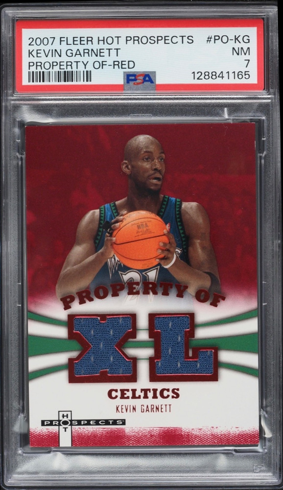 KEVIN GARNETT 2007-08 Fleer Hot Prospects Dual Game-Worn Patch Red 12/25 PSA 7