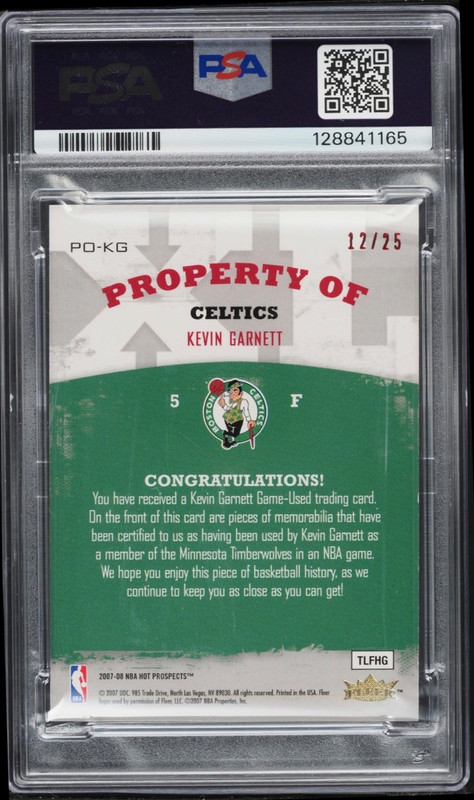 KEVIN GARNETT 2007-08 Fleer Hot Prospects Dual Game-Worn Patch Red 12/25 PSA 7 view 2
