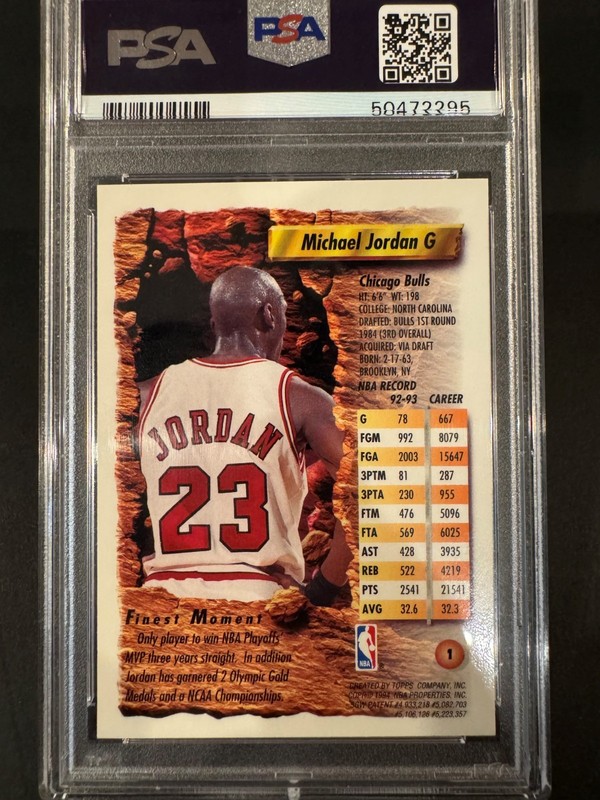 1993 Topps Finest - Michael Jordan #1 PSA 9 view 2