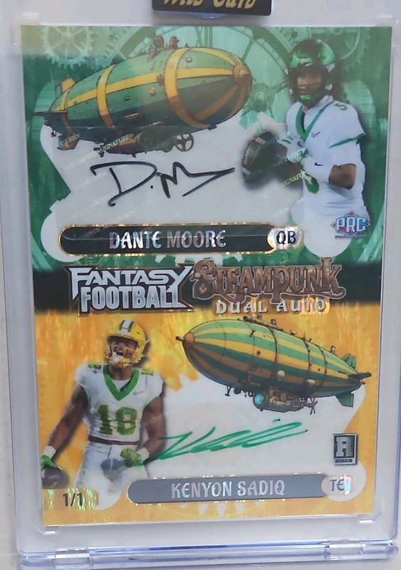 1/1 Dual Auto Kenyon Sadiq and Dante Moore 2026 Wild Card Steampunk Football view 2