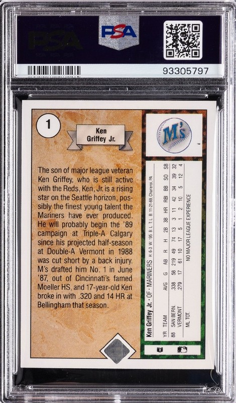 1989 Upper Deck PSA 9 Star Rookie Ken Griffey Jr #1 Seattle Mariners RC view 2
