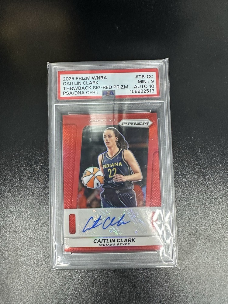 CAITLIN CLARK 2025-26 PANINI PRIZM WNBA RED AUTO /99 #TB-CC FEVER PSA 9 Auto 10