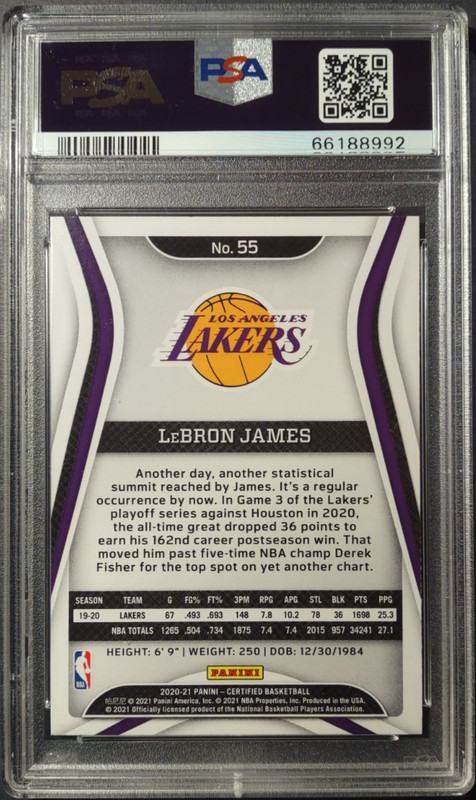 2020-21 Panini Certified Lebron James 55 PSA 10 view 2