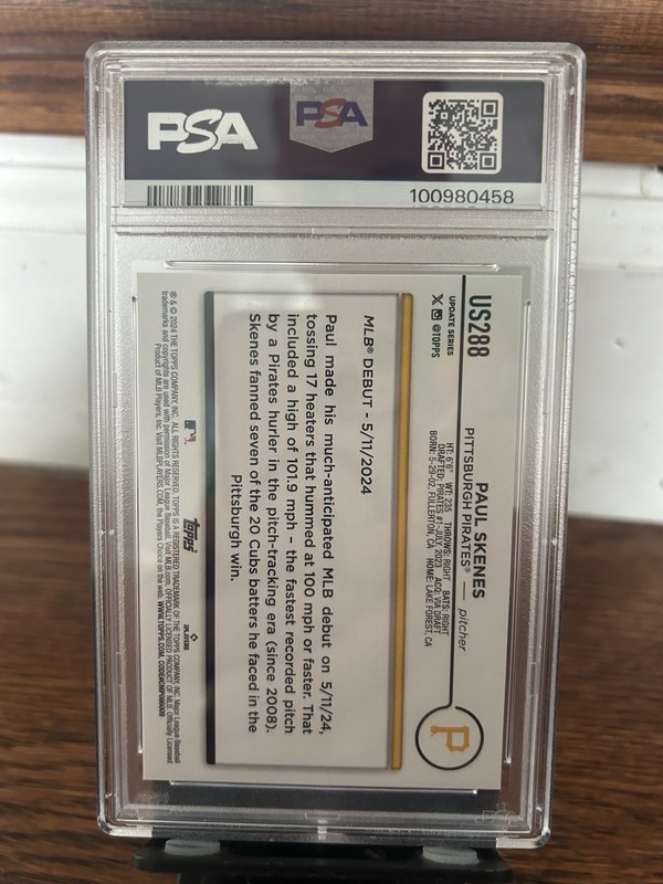 Topps 2024 Update Paul Skenes Rookie Debut RC #US288 Pirates PSA 10 GEM MINT! view 2