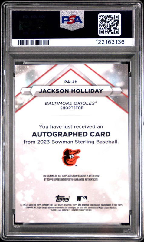 2023 Bowman Sterling Prospect Autographs Jackson Holliday #PAJH PSA 9 view 2