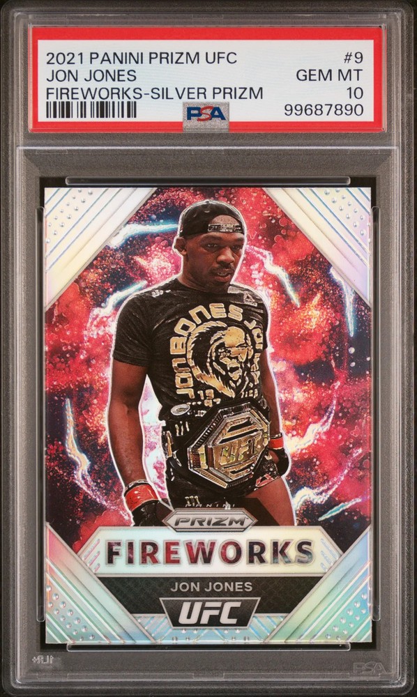 2021 Panini Prizm UFC Fireworks Jon Jones #9 Silver PSA 10