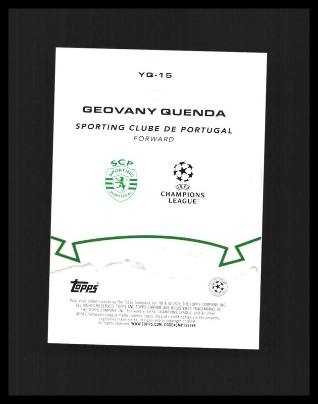2025-26 Geovany Quenda Chrome UEFA CC Youthquake Gold /50 #YQ-15 Sporting CP view 2