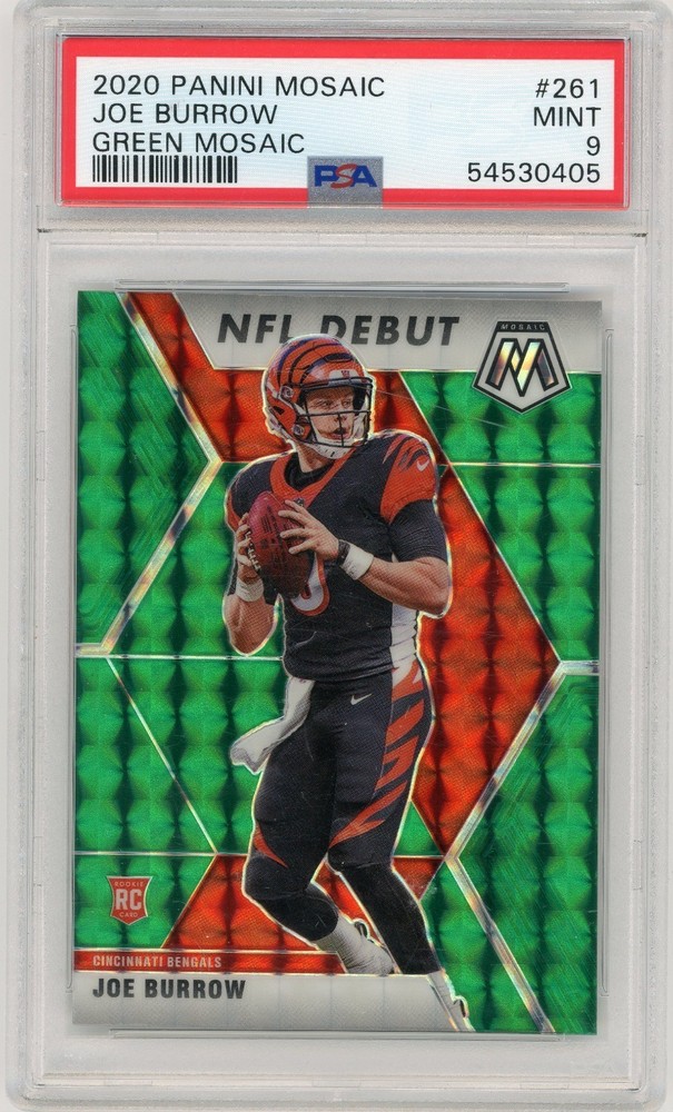 2020 Mosaic Joe Burrow NFL Debut Green Mosaic Prizm RC PSA 9