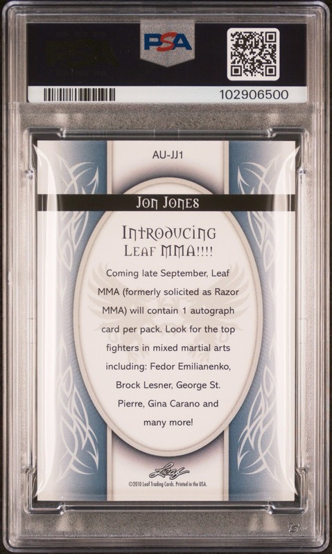 2010 LEAF MMA JON JONES AUTO AUTOGRAPHS SILVER PSA 10 GEM MINT ROOKIE view 2