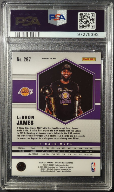 2020-21 Panini Mosaic Lebron James 297 Camo Pink PSA 10 view 2