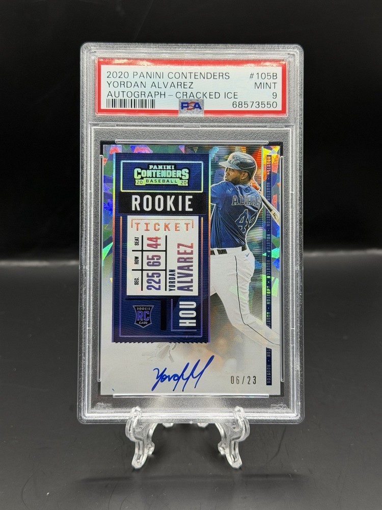 Yordan Alvarez 2020 Contenders Rookie Ticket Cracked Ice Auto /23 #105 RC PSA 9