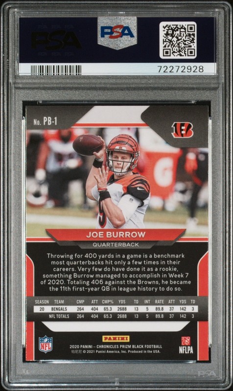 2020 Panini Chronicles Prizm Black #PB1 Joe Burrow Bengals RC Rookie PSA 9 view 2