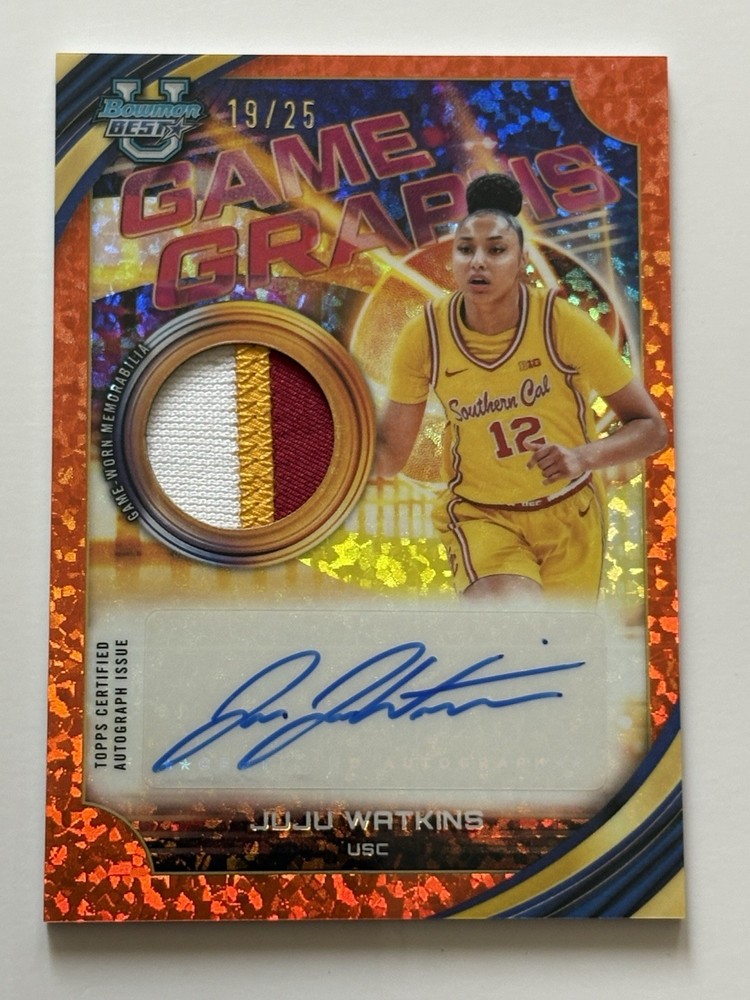 2025-26 Bowman U Best  JuJu Watkins - Game Graphs Orange /25 3 Color patch Auto