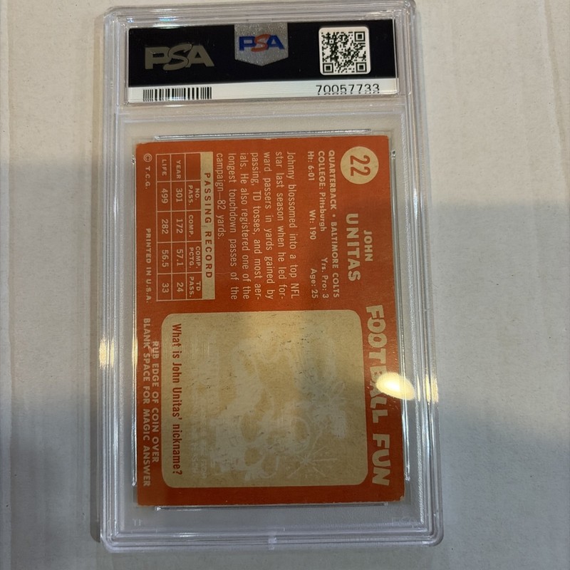 John Unitas HOF 1958 Topps #22 Baltimore Colts PSA 4 VG-EX Great Looking Card view 2