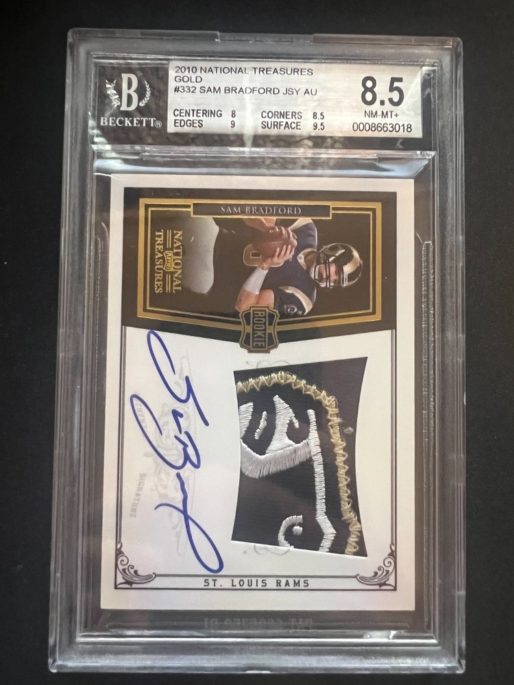 2010 National Treasures Sam Bradford gold Jersey Auto 7/25 logo patch
