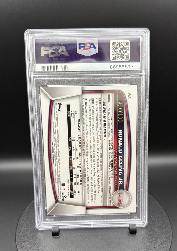 👑💎2023 BOWMAN CHROME RONALD ACUNA JR SILVER WAVE REFRACTOR /100 PSA 10 view 2