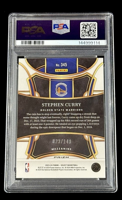 Stephen Curry 2023 Panini Select Mezzanine #345 White Prizm #’d/149 PSA 9 MINT view 2