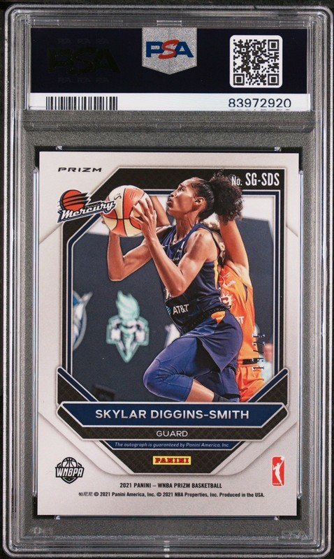 Skylar Diggins-Smith 2021 Panini Prizm WNBA Mojo Prizm Auto /25 PSA 10 Auto 10 view 2