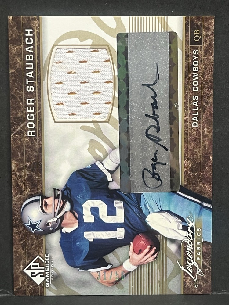 2004 UD SP Game Used Edition Roger Staubach Legendary Fabrics GU Auto 31/50