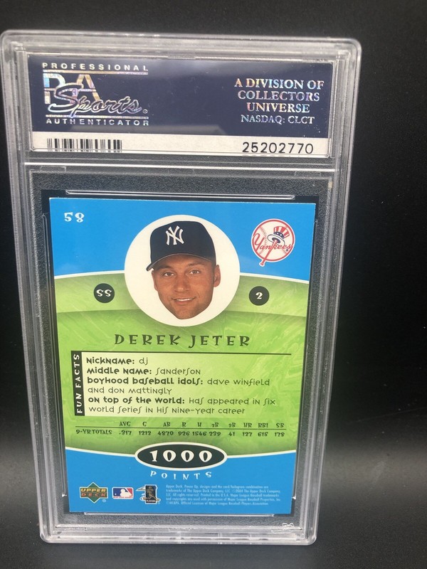 2004 UPPER DECK POWER UP! 1000 POINTS BLUE #58 DEREK JETER SSP PSA 8 custom list view 2