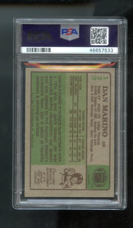 1984 Topps #123 Dan Marino Dolphins RC ROOKIE PSA 8 NM-MT Graded Football Card view 2