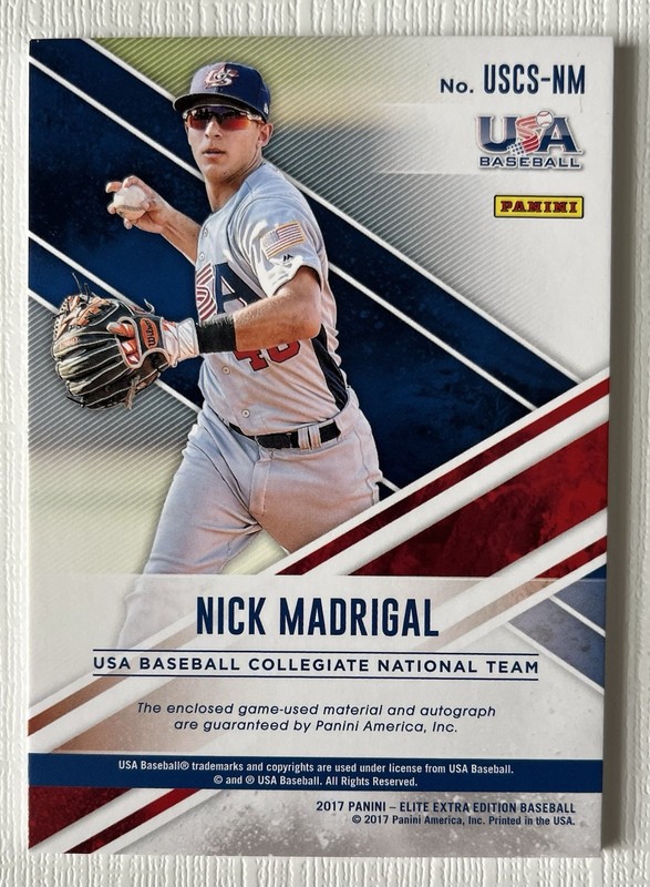 Nick Madrigal 2017 Panini Elite Extra Ed USA Purple /25 Jersey Patch AUTO view 2