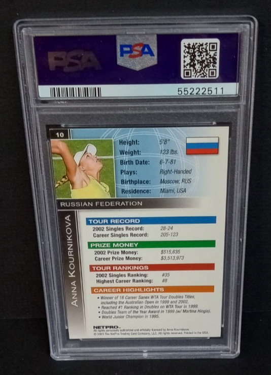 2003 NetPro International Series #10 Anna Kournikova Rookie Tennis PSA 8 NM-MINT view 2