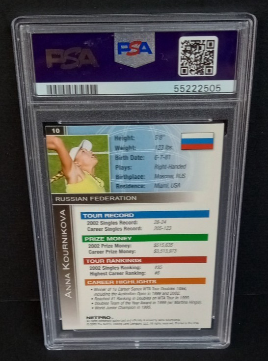2003 NetPro International Series #10 Anna Kournikova Rookie Tennis PSA 9 MINT view 2