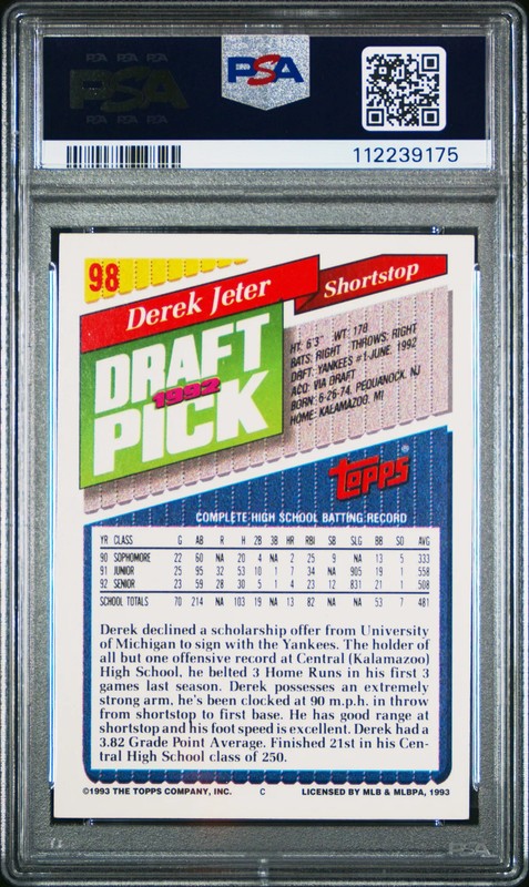 1993 Topps Gold Derek Jeter #98 PSA 8 view 2