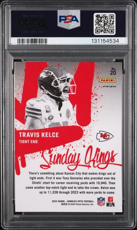 2024 Panini Donruss Optic Sunday Kings Travis Kelce #20 PSA 9 view 2