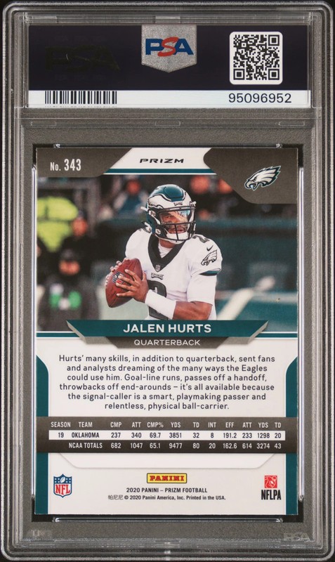 2020 Panini Prizm Jalen Hurts #343 Silver PSA 10 view 2