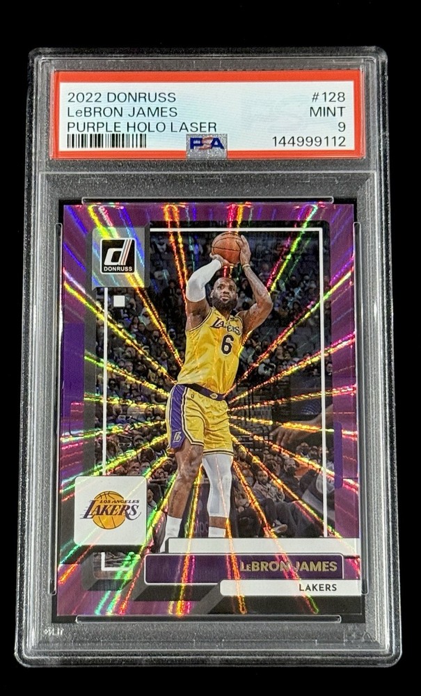LeBron James 2022-23 Donruss Holo Laser Purple Prizm #’d/99 PSA 9 MINT Lakers