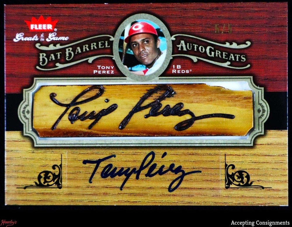 2006 Greats of the Game Greats #TP Tony Perez GAME-USED BARREL BAT AUTO 5/5 view 1