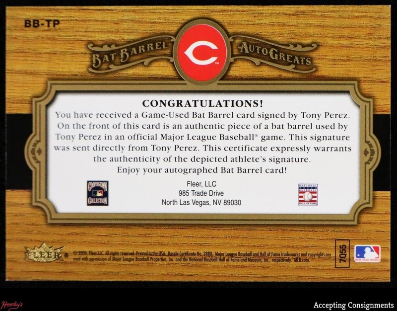 2006 Greats of the Game Greats #TP Tony Perez GAME-USED BARREL BAT AUTO 5/5 view 2