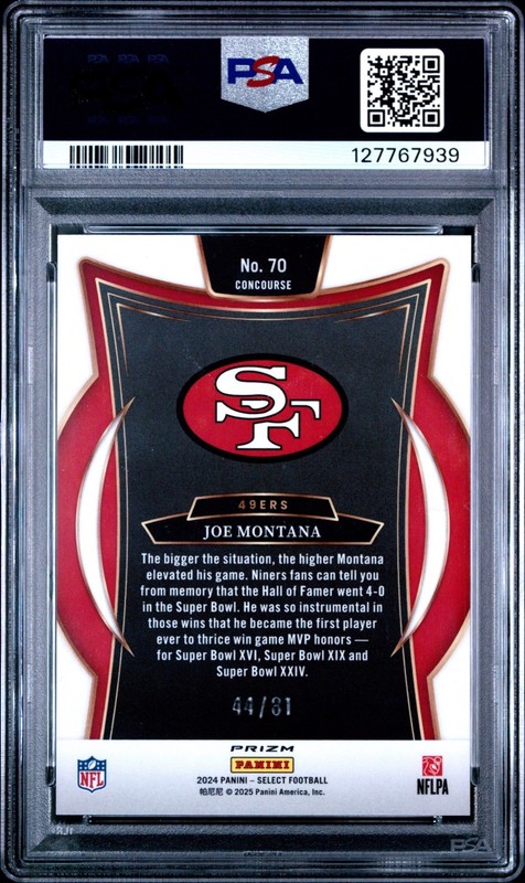 2024 Panini Select Joe Montana Dragon Scale /81 PSA 10  view 2