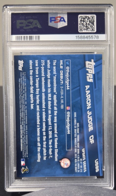 Aaron Judge Topps Update #US99 Rookie Debut Rainbow Foil PSA 9 RC Yankees MVP view 2