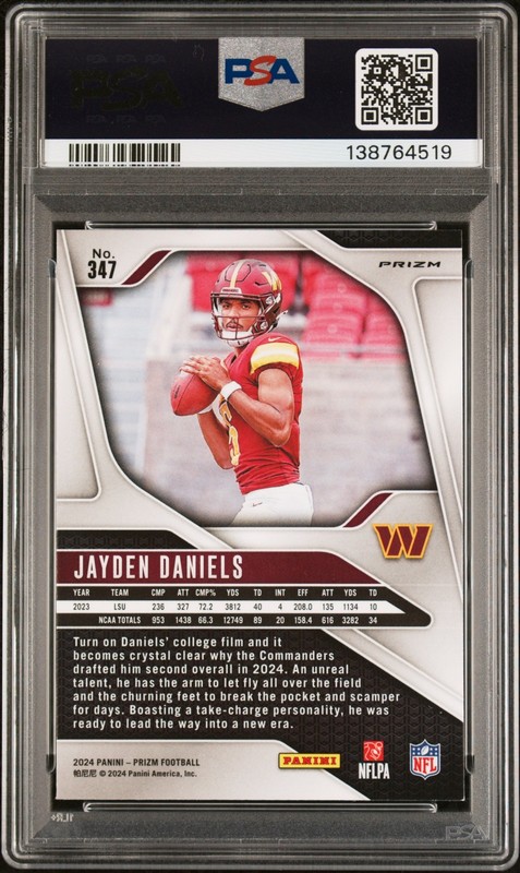 2024 Panini Prizm #347 Jayden Daniels Silver Prizm PSA 8 view 2