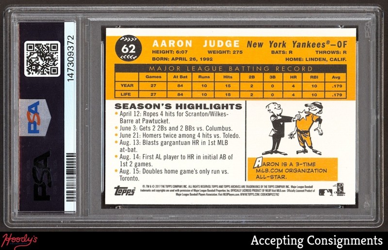 2017 Topps Archives #62 Aaron Judge RC ROOKIE YANKEES PSA 10 GEM MINT view 2
