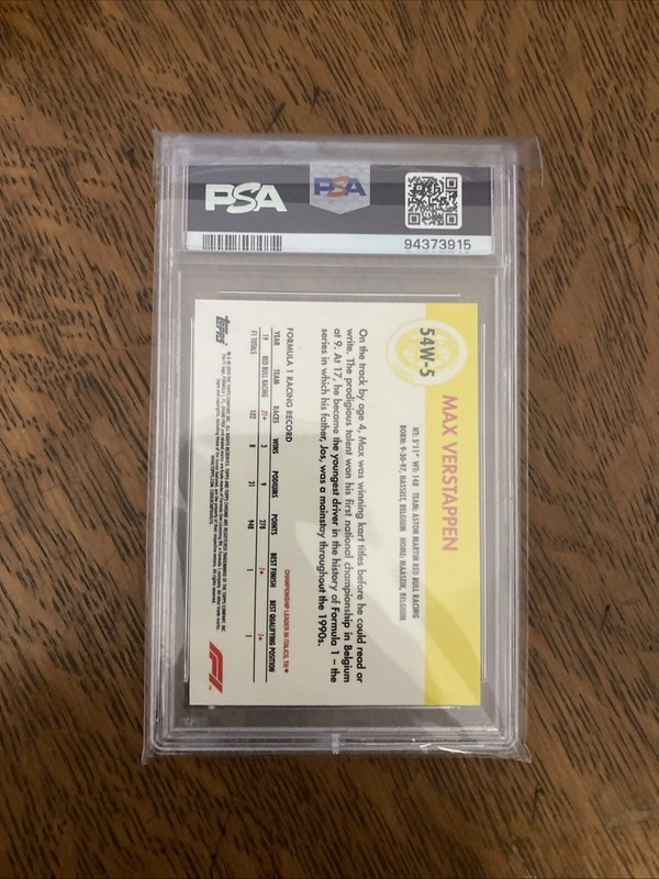 2020 Topps Chrome F1 Max Verstappen 1954 World On Wheels PSA 10 view 2