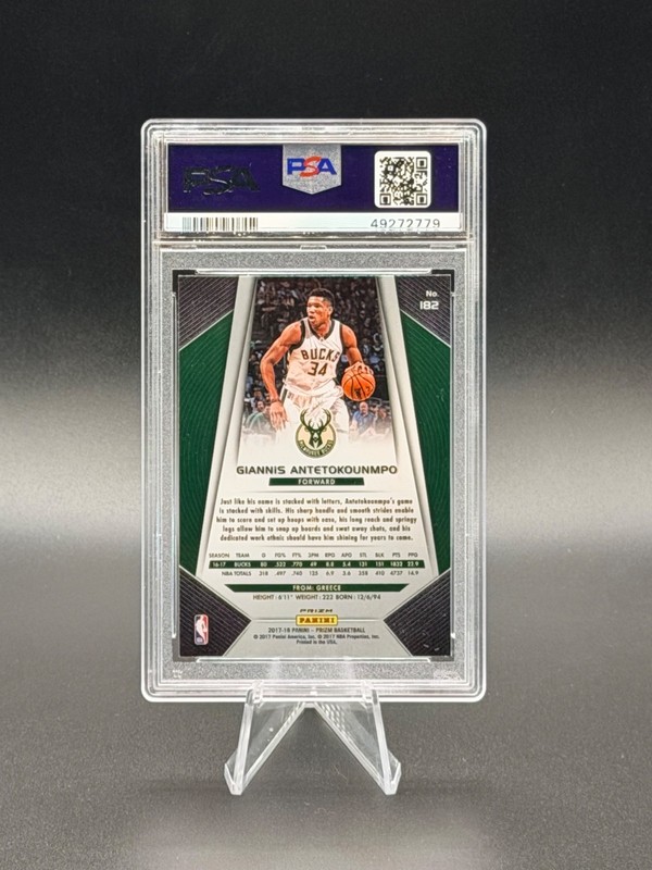 GIANNIS ANTETOKOUNMPO 2017-18 Panini Prizm #182 Green Prizm PSA 10 Gem Mint view 2